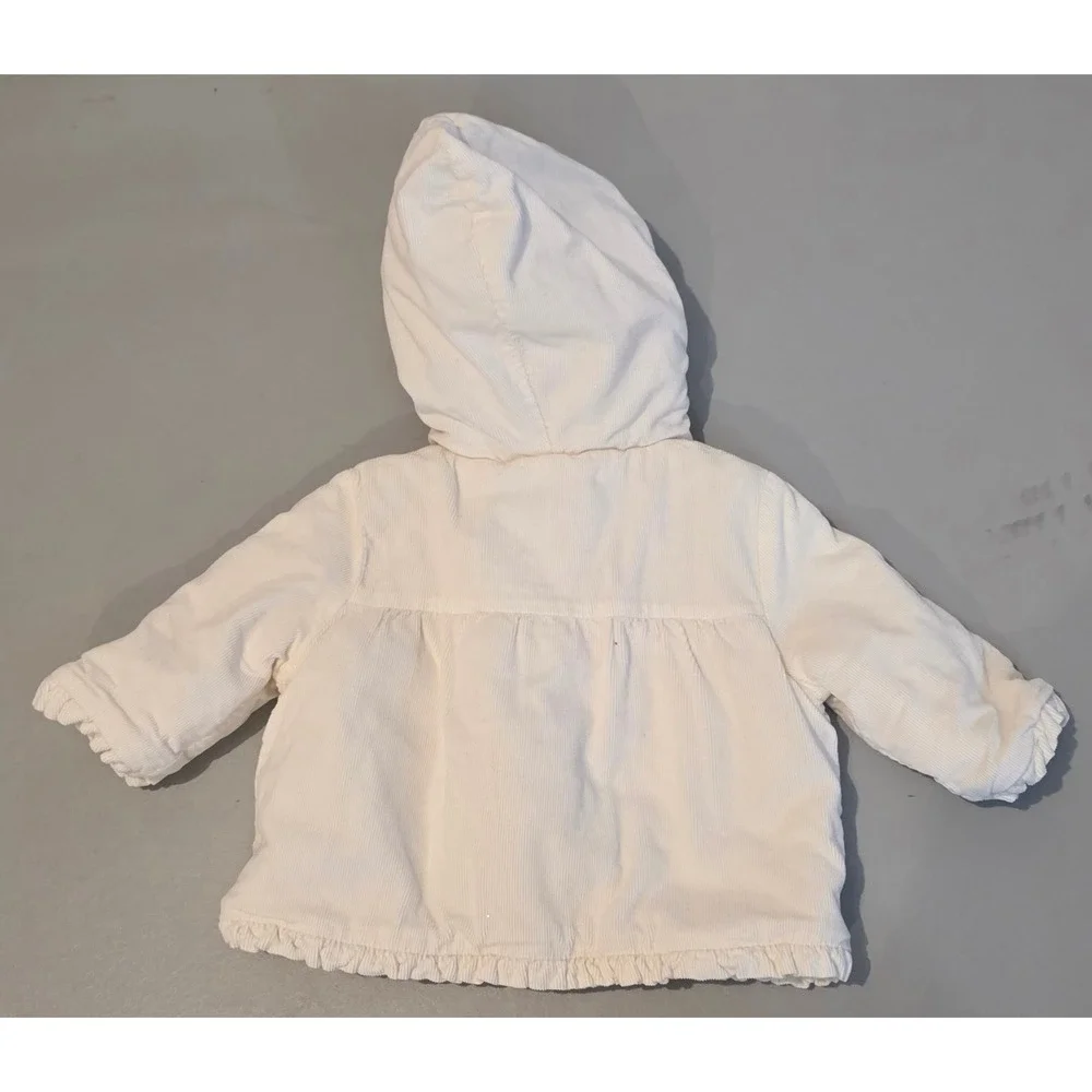 Gymboree Baby Girls White Corduroy Hooded Jacket Bow Fleece Lined 3-6 Months